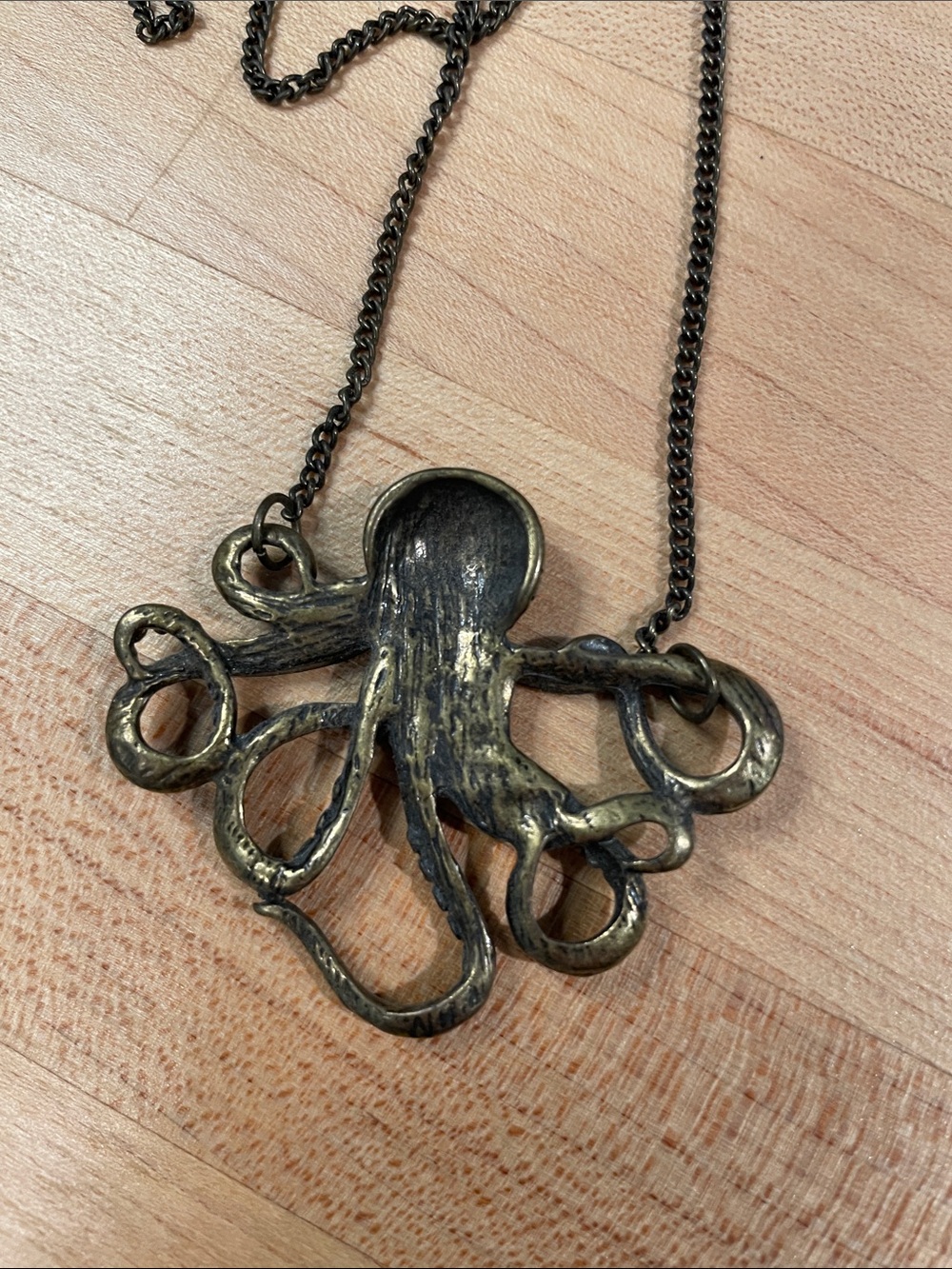 Antique Brass Octopus Pendant Necklace - Dark Brass Tone - Picture 3 of 5